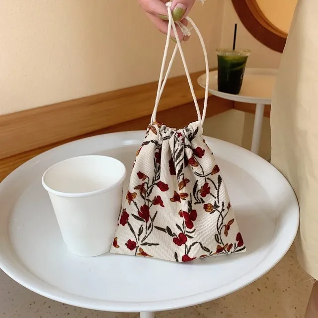 Floral Plaid Canvas Drawstring Cristmas Gift Candy Jewelry Cosmetics Coins Keys Organizer Packing Bags Storage Bag_voghion.com