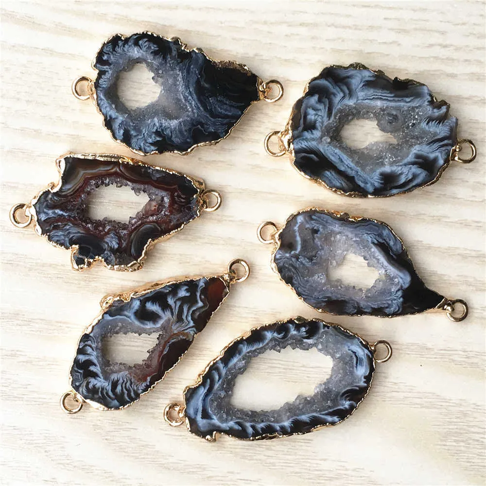 Siyah Dilim Konnektörleri Düzensiz Ham Agatlar Druzy Doğal Taşlar Kolye DIY Takı Yapımı İçin 5 ADET G0927_voghion.com