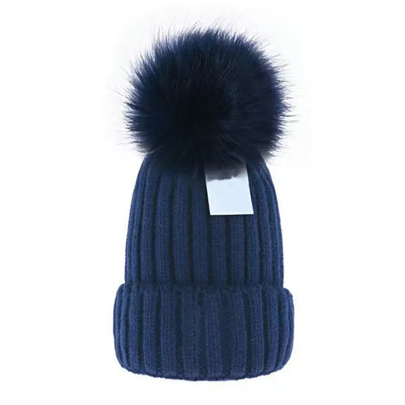 Gorro de lã tricotado de inverno feminino, gorro grosso e quente de pele com pompom, gorro feminino colorido_voghion.com