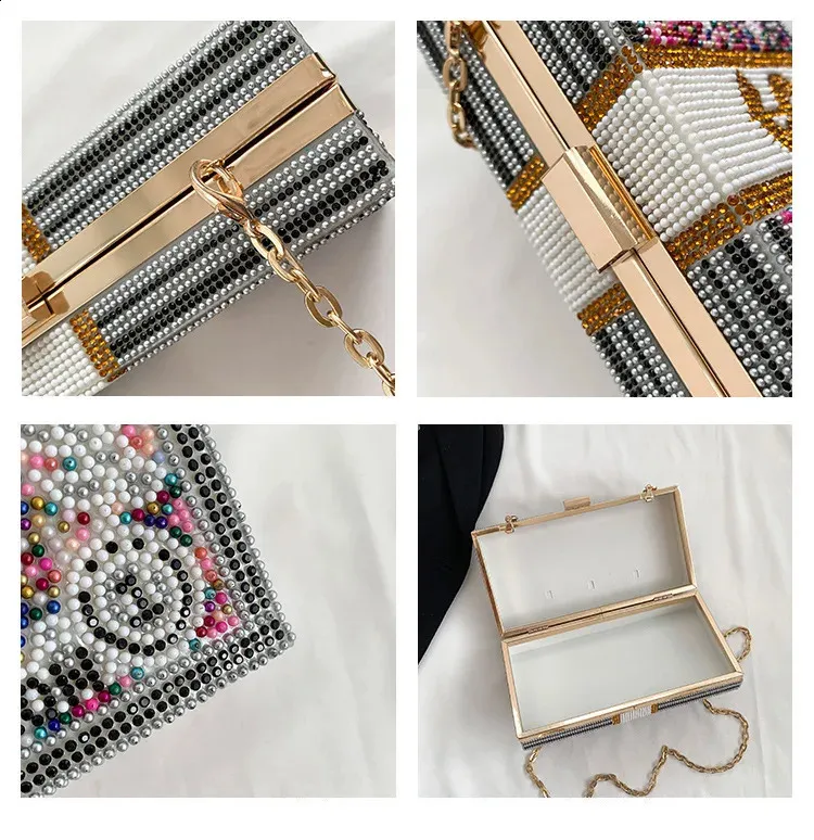 Geantă de mână Dia pentru cină, petrecere, nuntă, clip, seară, lanțuri, geantă de umăr crossbody cu paiete, Clutch 240830_voghion.com