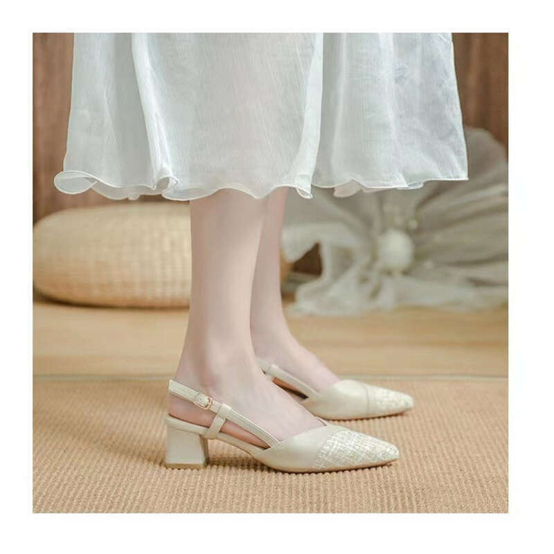 New Pointed Toe Nude Color High Heels, Not Tired Feet Summer Women's Chunky Heel Shoes_voghion.com