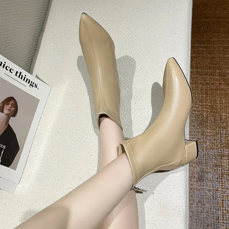 Women's Elegant Black Soft Leather High Heel Pointed Toe Slimming Stretchy Knee-length Boots New Arrival Autumn/winter_voghion.com