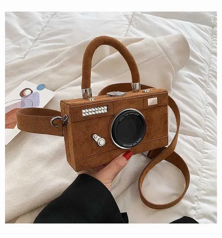 Bolsa tiracolo feminina forma câmera clutch moda personalizada_voghion.com