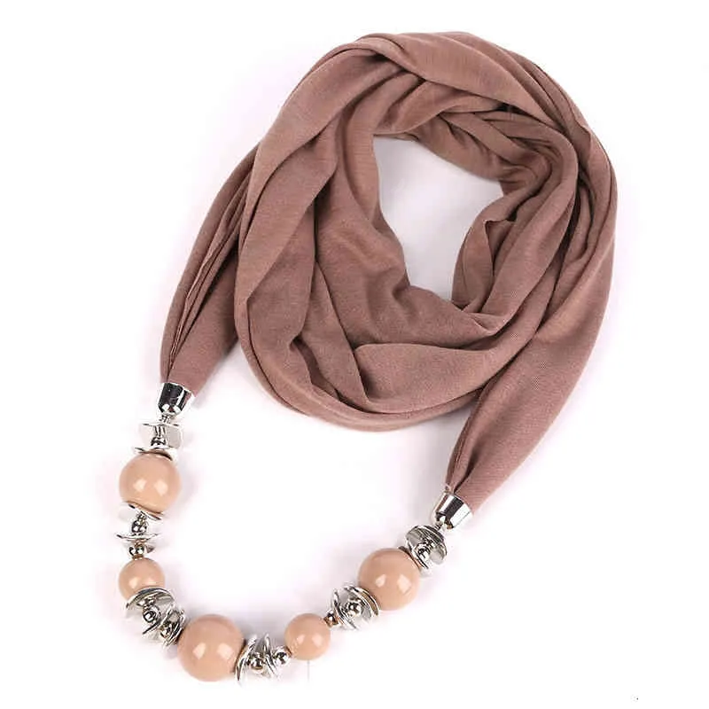 Sciarpa da donna, sciarpa con scialle, collana con ciondolo con perline, sciarpa etnica in chiffon tinta unita, con nappa_voghion.com