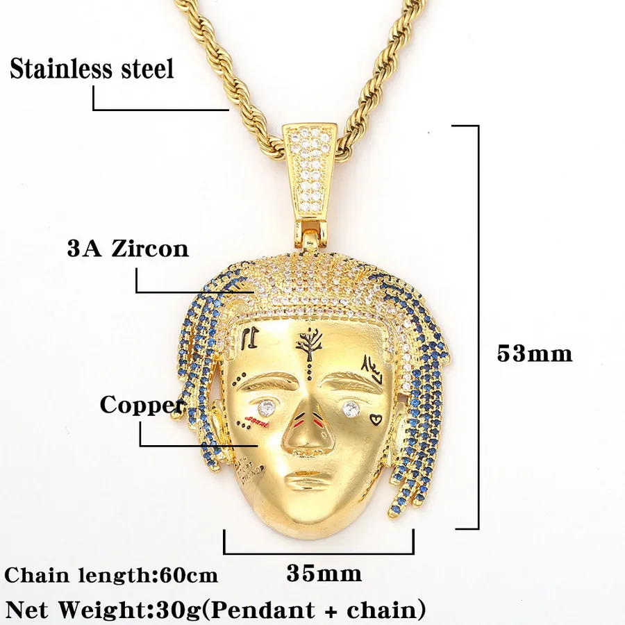 Smiley Face Pendant Necklace With Diamond Micro Inlay For Unisex_voghion.com