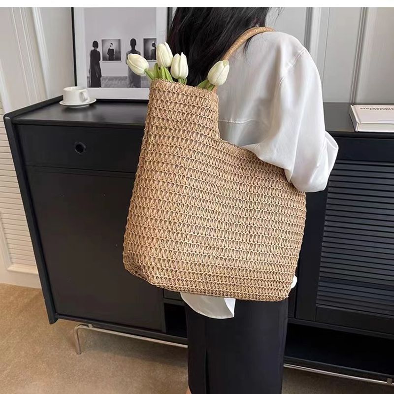 Sommer neue modische One-Shoulder-Gras gewebte Tasche, lässige Damentasche, Strandtasche, Damen vielseitige Damentasche_voghion.com