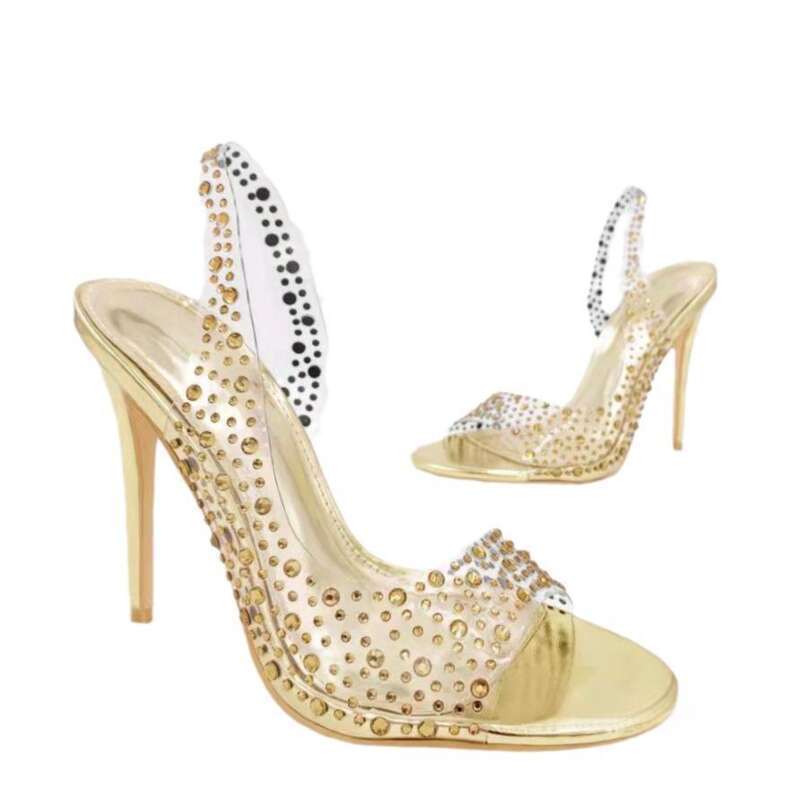 Rhinestone High Heel Pointed Toe Fish Mouth Crystal Women Sandals_voghion.com