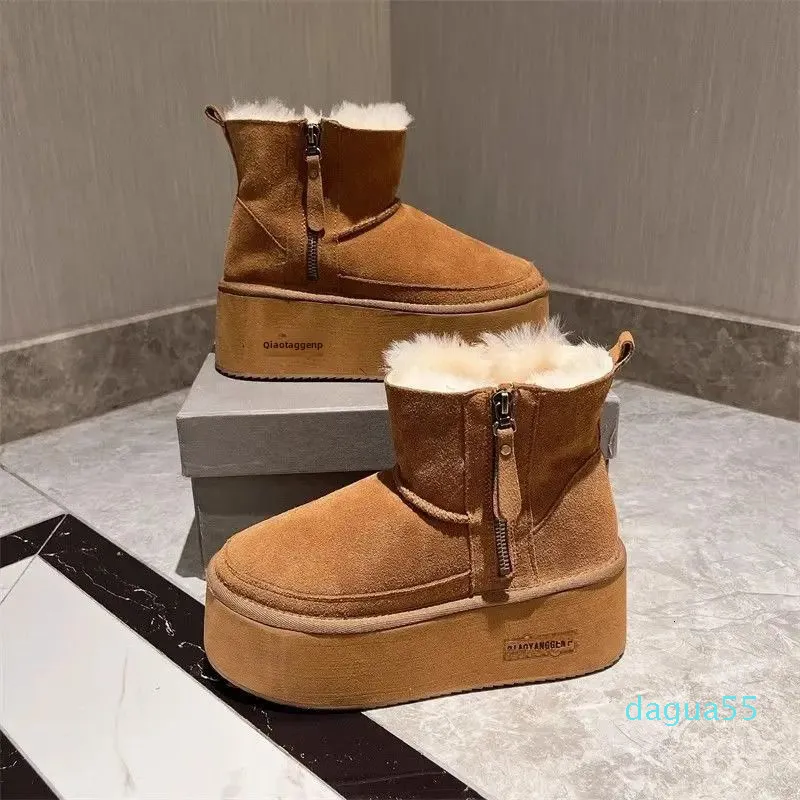 2024--Women's Petite High Heel Cotton Snow Boots Zipper Thick Sole Soft Felt Shoes For Winter Warm Comfortable_voghion.com