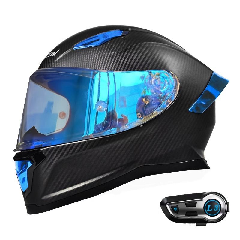 Carbon fiber Four seasons general purpose for men and women Lightweight motorcycle helmet with Bluetooth headset_voghion.com