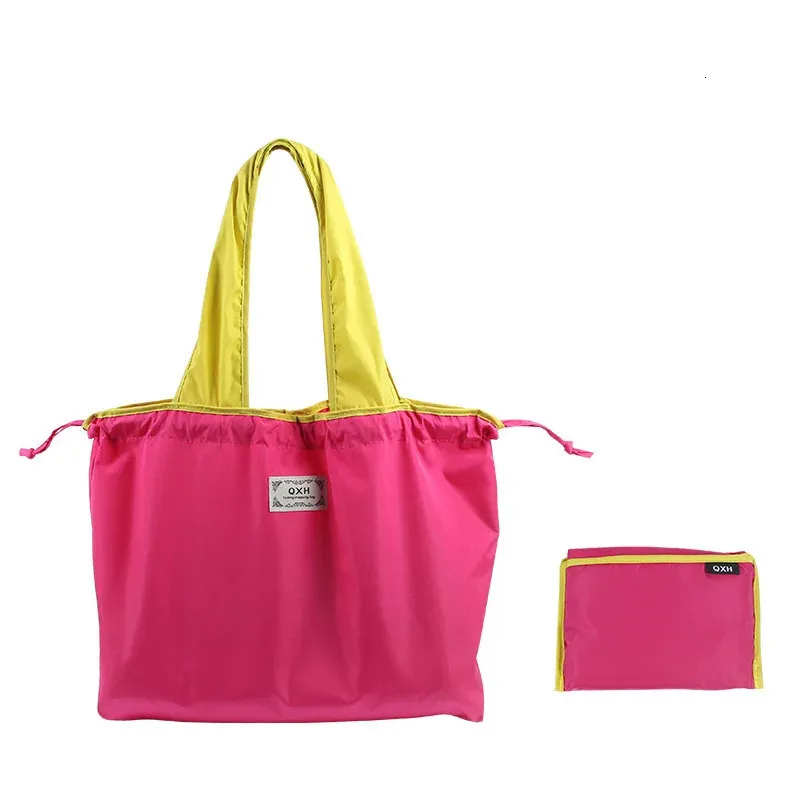 Borsa per la spesa pieghevole in nylon con coulisse riutilizzabile di grande capacità, borsa da spiaggia estiva ecologica_voghion.com