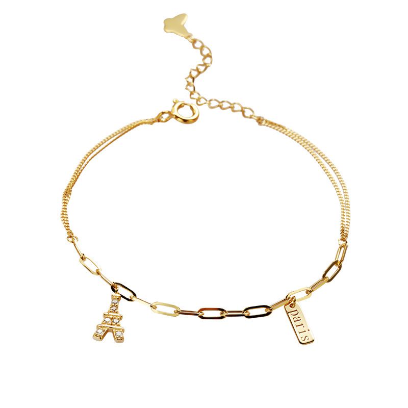 Sterling Silber Überzogene Gold Eiffelturm Anhänger Armband Weibliche Nische Design Gefühl Neue Mode_voghion.com