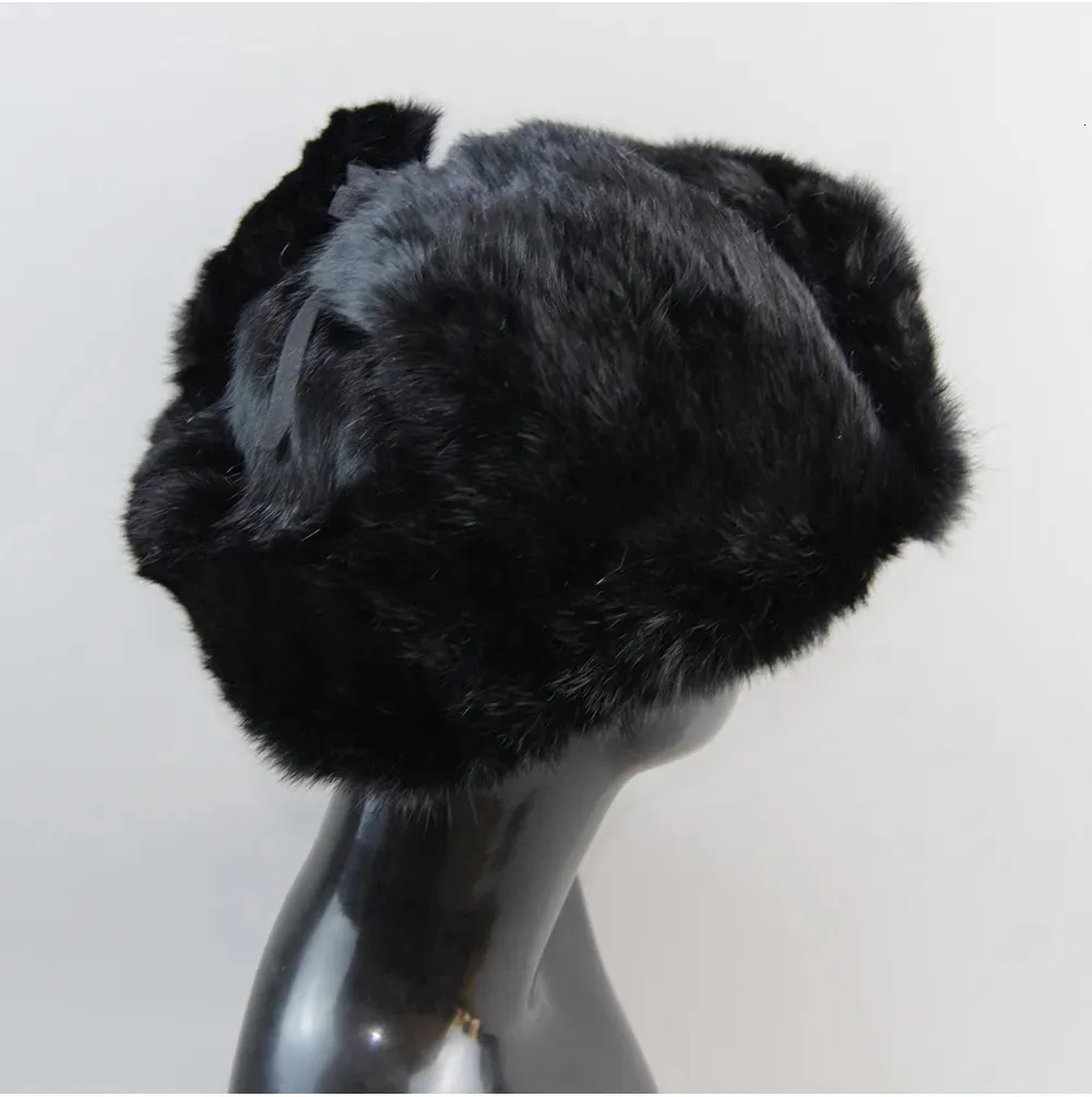 BeanieSkull Men's Caps Natural Bomber With Earflaps Winter Unisex Warm Russian Ushanka Hat Real Rabbit Fur Hats 231017_voghion.com