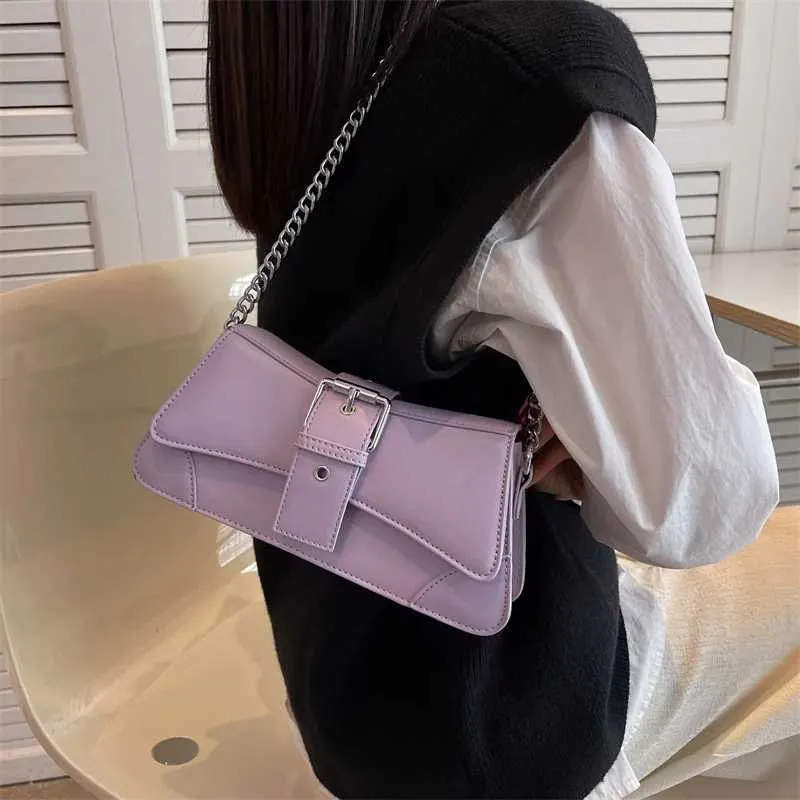Borsa a tracolla con catena da donna in tinta unita, piccola borsa in pelle PU e portafoglio, vintage, marchio da donna, con patta, tracolla SG_voghion.com