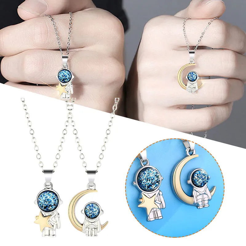 Anhänger Halsketten Paar Paar Halskette Astronaut Mondform Schmuck Geschenk für Liebhaber Gut aussehender LoverPendant_voghion.com