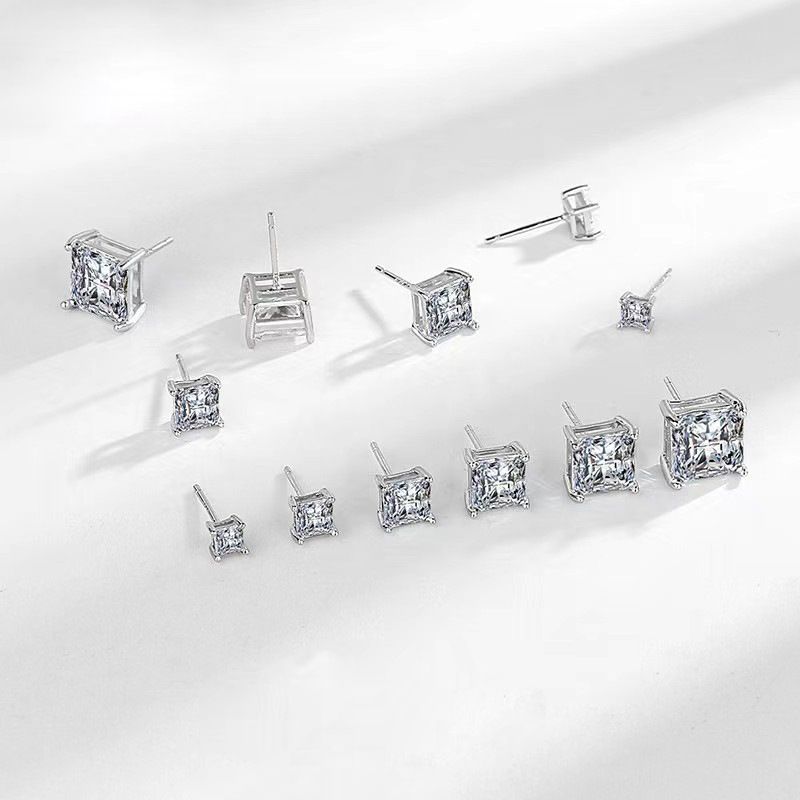 Orecchini in acciaio inossidabile personalizzati con zircone quadrato a doppio strato con supporto spesso e ago sottile_voghion.com