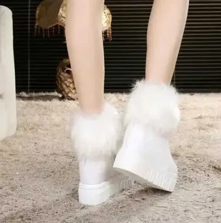 Scarpe invernali calde con zeppa, tacco alto nascosto, cerniera laterale nera, da donna, con plateau e altezza maggiorata_voghion.com
