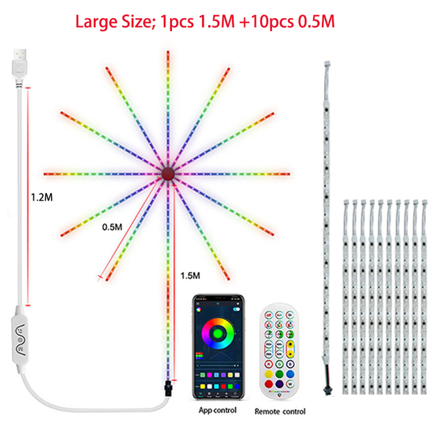 Striscia luminosa a LED intelligente fai da te con fuochi d'artificio, telecomando Bluetooth USB, lampada a festone per casa, camera da letto, festa, matrimonio, decorazioni natalizie 2022_voghion.com
