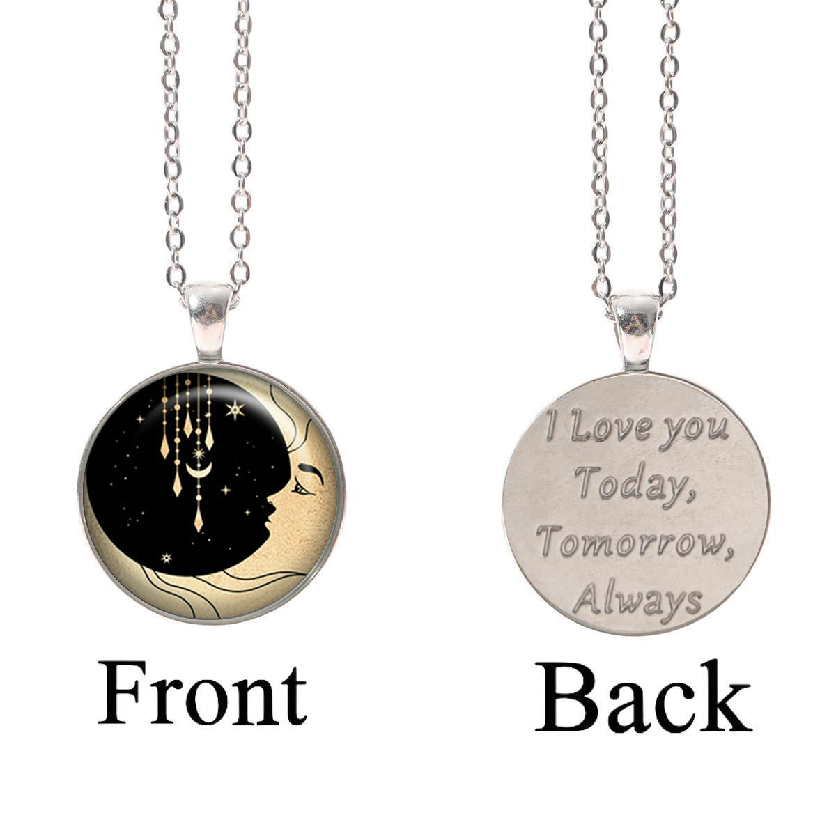 Collana con ciondolo fotografico in vetro rotondo in argento con stella luna moda, accessori per gioielli di moda regalo_voghion.com