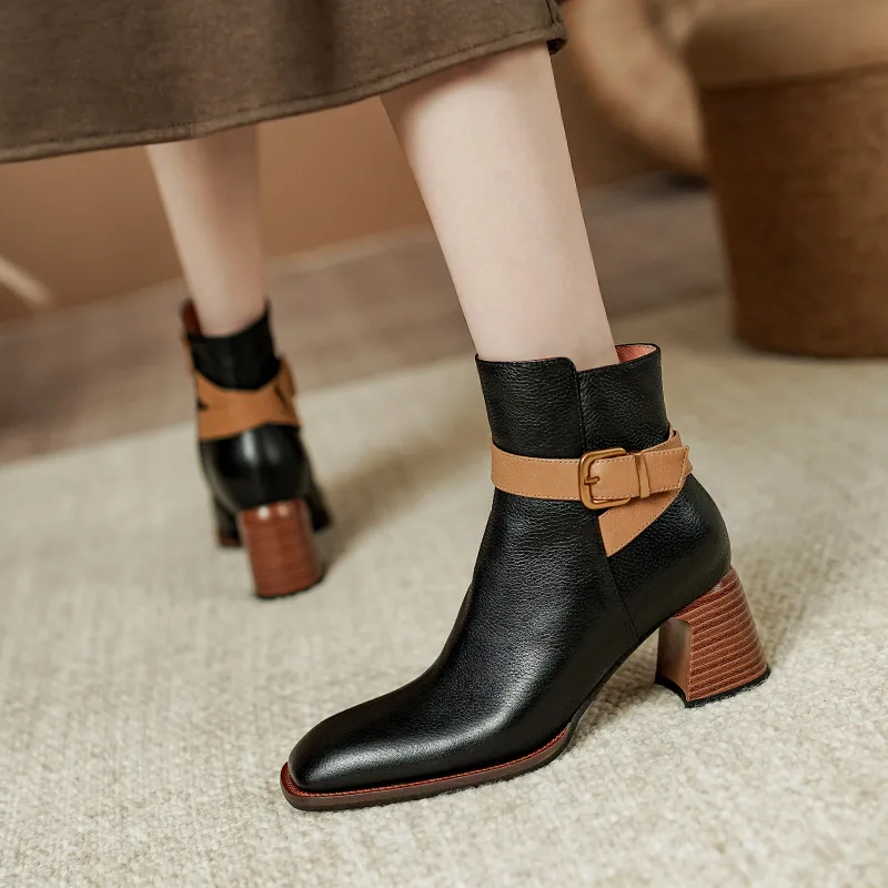 2024 New Autumn Square Toe Chunky Heel Shoes For Ankle Winter Women High Heels Modern Boots A386_voghion.com