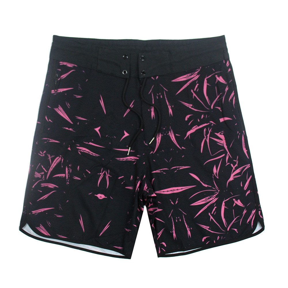 Herren Volldruck Blatt Schnelltrocknende Stretch Surf Shorts Sanya Urlaub Freizeit Sport Strandhose_voghion.com