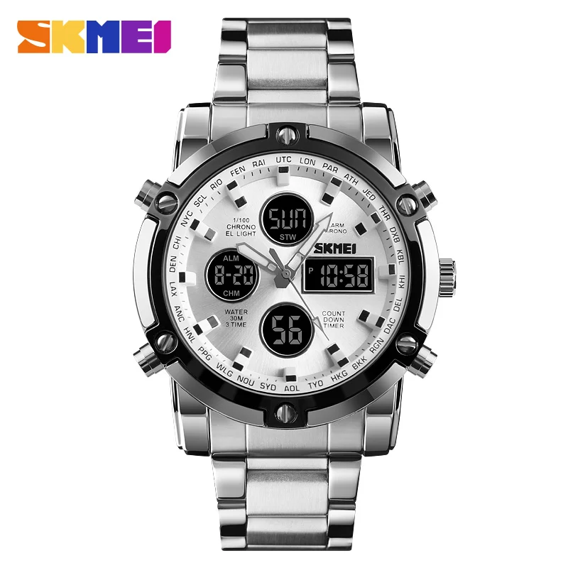 Men's Digital Quartz Watch Waterproof Multi Time Display_voghion.com