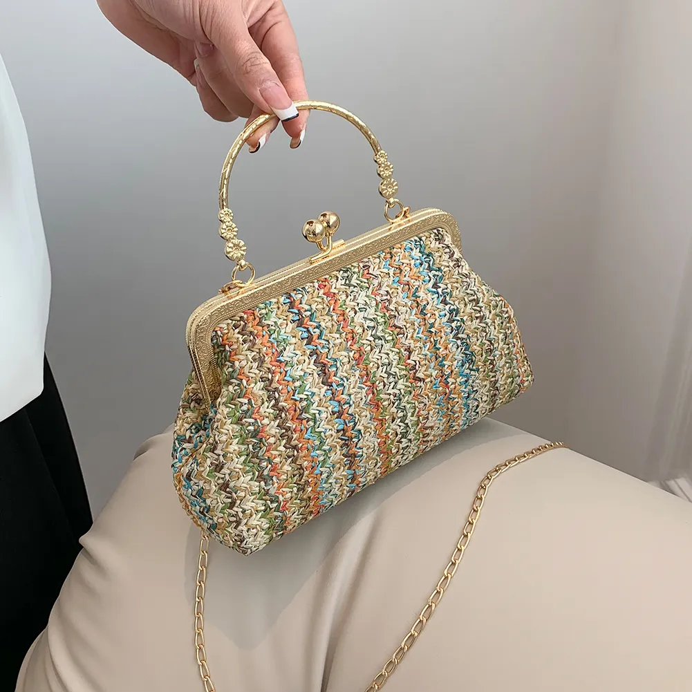 Damenmode Shopping Bunte Damen Hobo Stroh Mädchen Hochwertige Große Tasche Lässige Haspe Für Sommer Strandurlaub_voghion.com