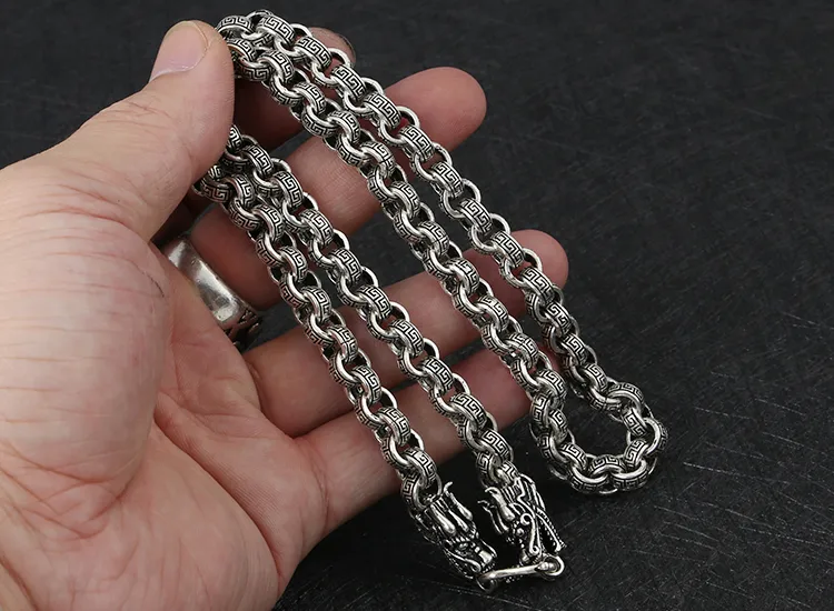 Kjeder Mote Mann Sterling Sier Halskjeder Vintage Kinesisk Stil Drage Formet Lenkekjede Kreative Mannlige Smykker_voghion.com