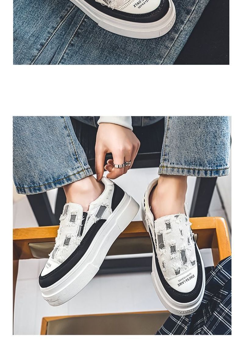 MannNeil 2024 New Summer Breathable Canvas Trdy M's Versatile Instagram High Street Brok Hole Beggar Board Shoes_voghion.com