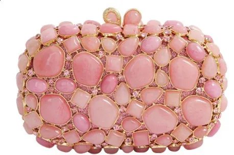 Poșetă de seară cu model shell roz pentru femei, cu pietre, Minaudiere, pentru petreceri, cină, Rhie, genți de mână cu cristale, genți și clutch-uri de seară_voghion.com