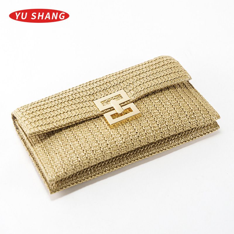 Bohemian Urlaub gewebte Clutch Handtasche Klappe Stroh Umschlagtasche_voghion.com