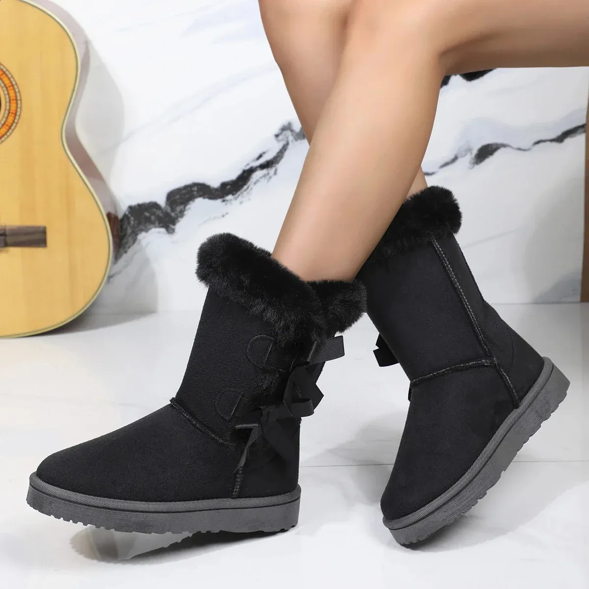 Classic Plush Snow and Calf Wool Boots Warm Winter Womens Shoes 240826_voghion.com