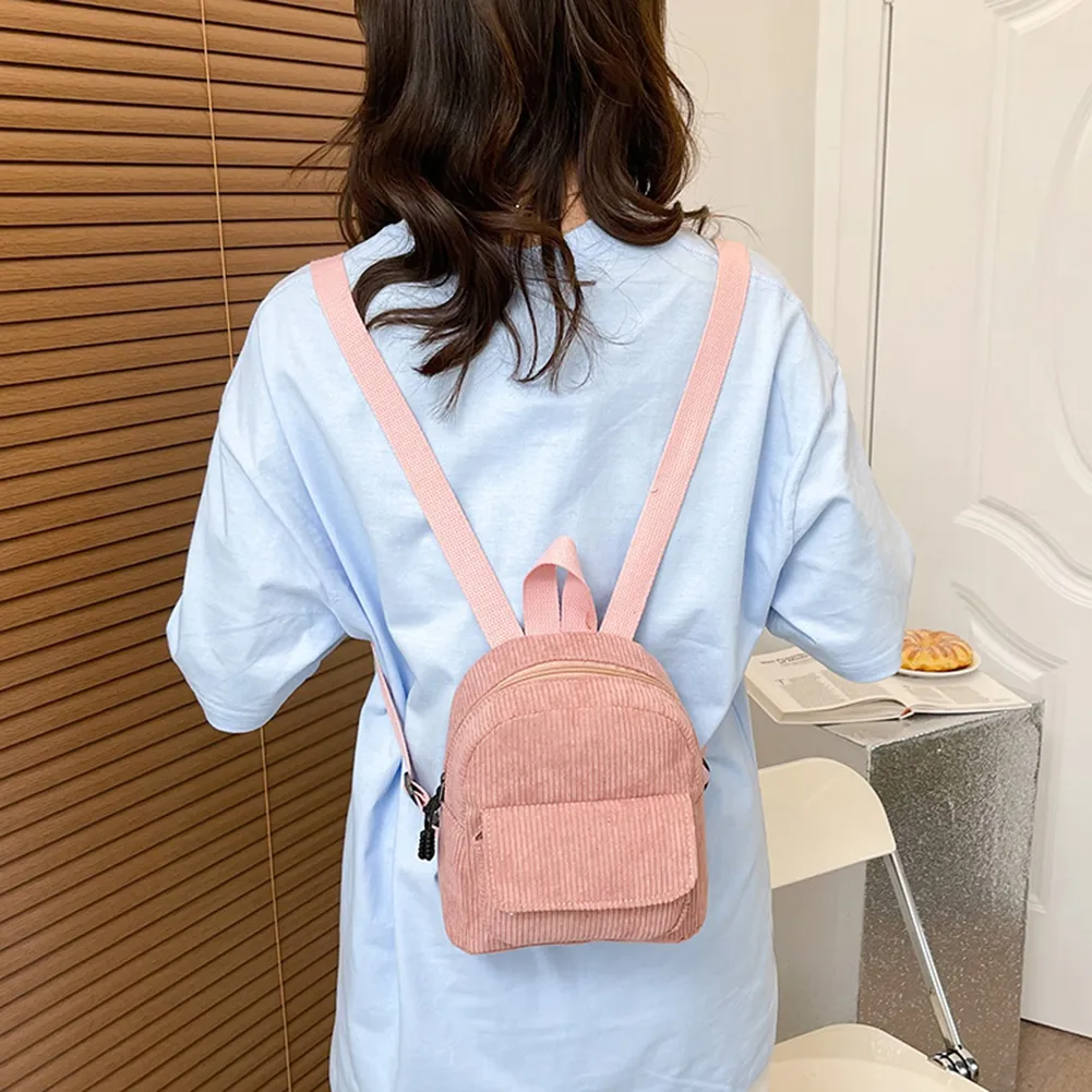 Fashion Women Mini Backpack Corduroy Solid Small Backpacks Simple Retro Casual Student Girls Bookbags Travel Pack_voghion.com