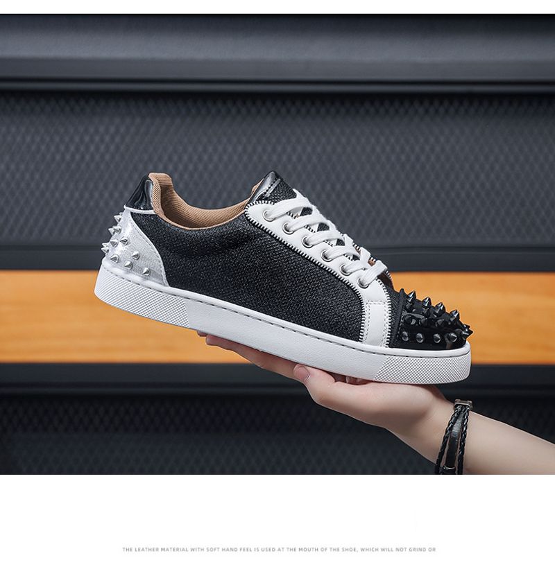 Red Sole Casual Rivets Plate Personality Fashion Trend Men's Shoes_voghion.com