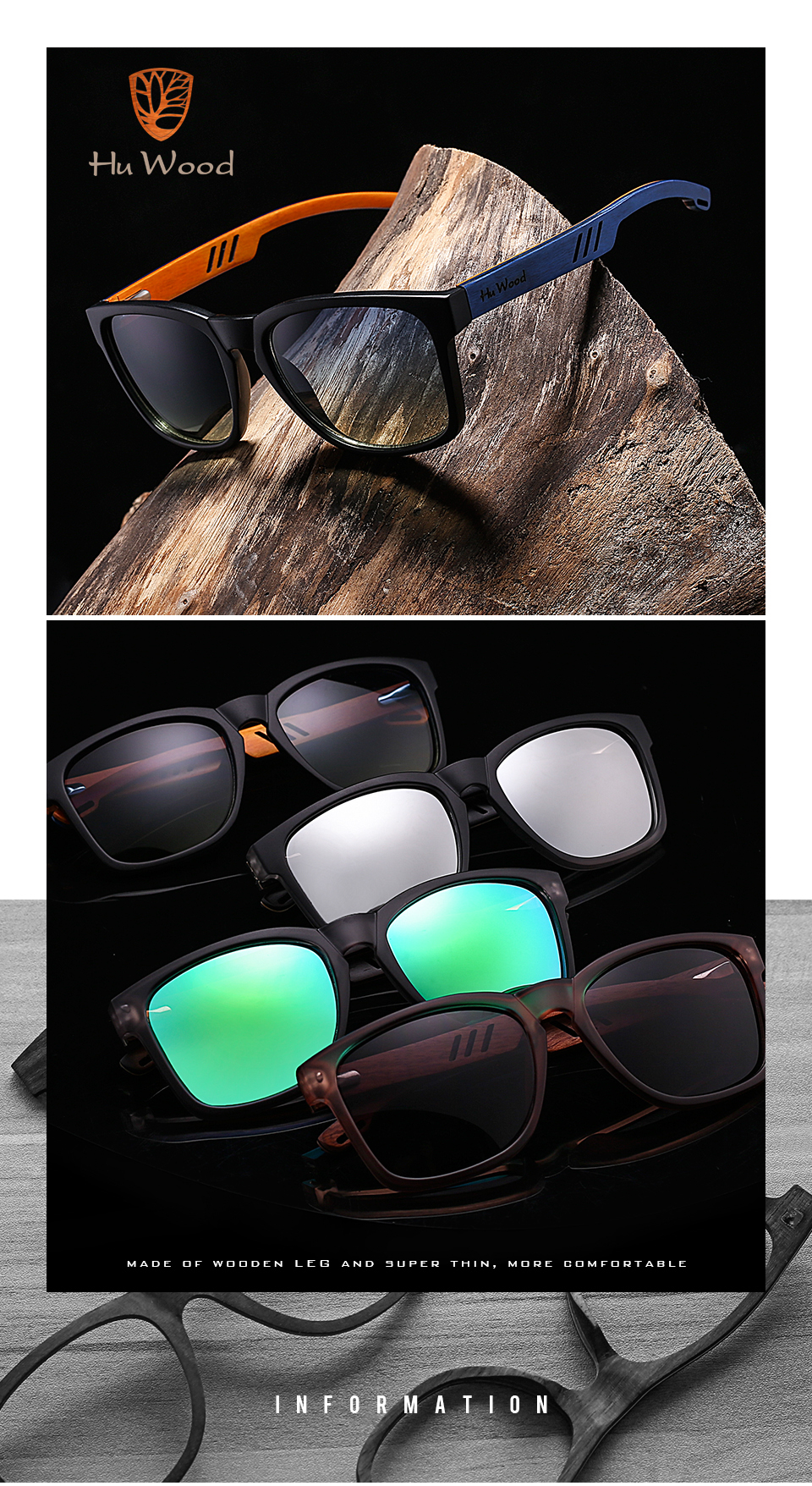 HU WOOD Brand Design Sunglasses for Men Handmade Zebra Wood Sun Glasses Polarized Lenses Driving Protection UV400 GR8011_voghion.com