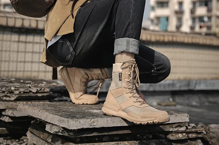 Summer Breathable Desert Hiking Mens High Top Outdoor Climbing Mountaineering Shoes Lightweight Boots 240628_voghion.com