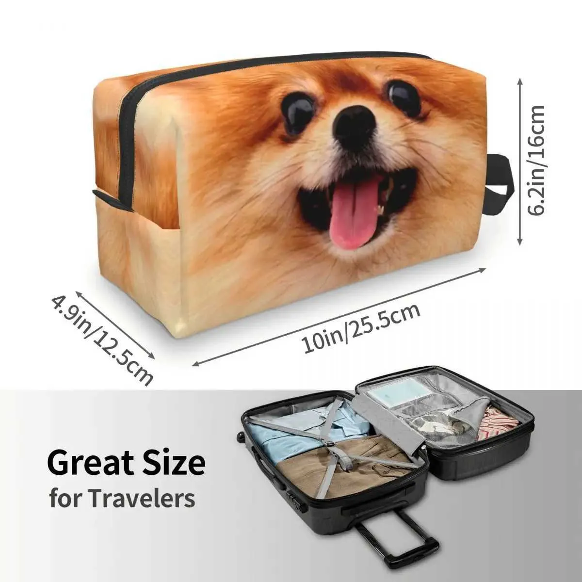 Ženska Kawaii kutija za šminku s motivom špica i pomfona, Kawaii, velika, zapremina, torba za ljepotu, Y241023_voghion.com