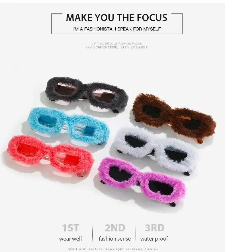 Furry Rectangle Sunglasses For Women Trendy Stylish Winter Shades_voghion.com