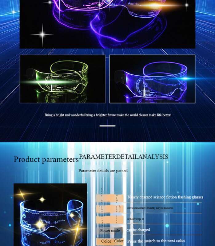 Gafas luminosas de ciencia ficción con LED recargables y tecnología futurista, ideales para cumpleaños de celebridades de Internet y fotografía de bares._voghion.com