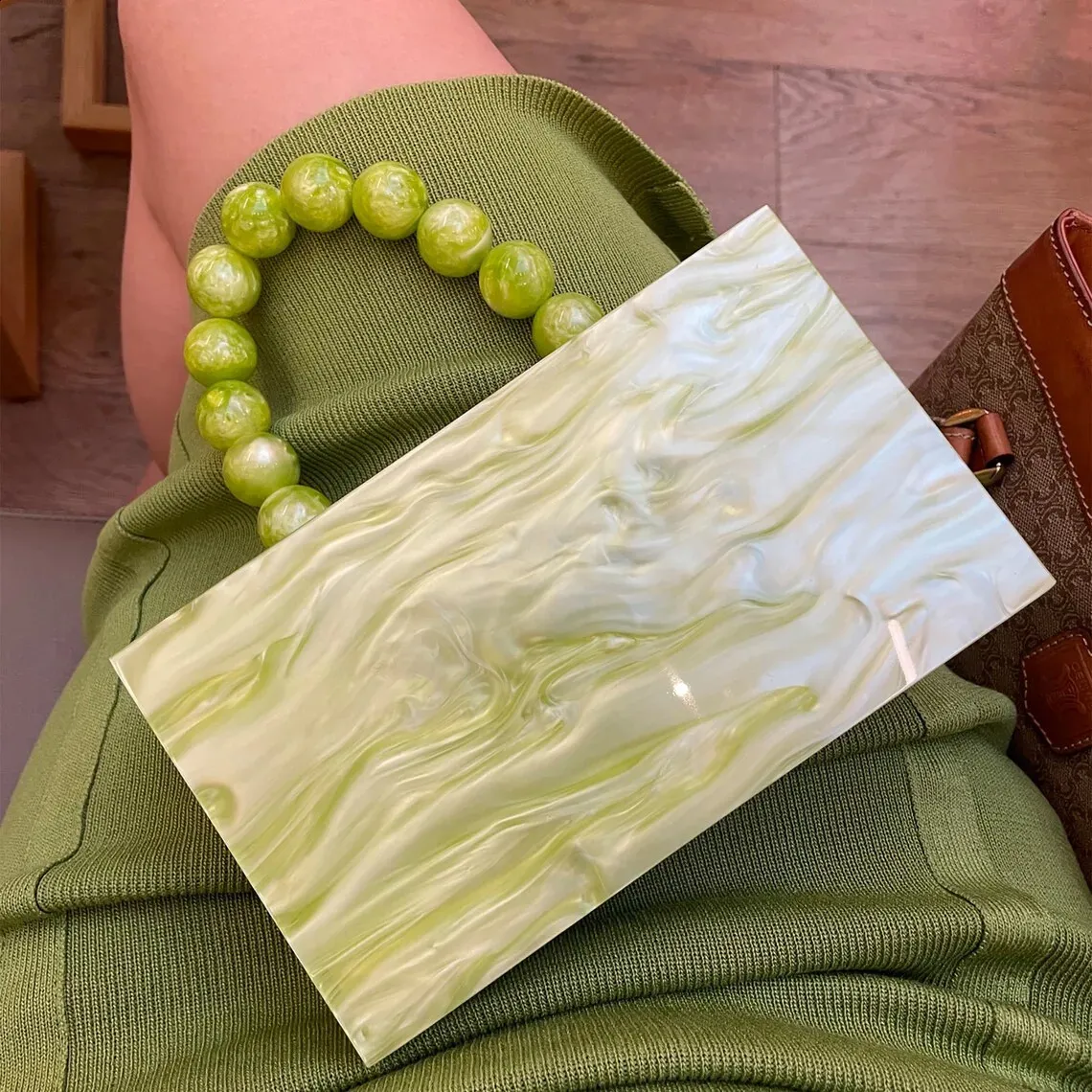 Acryl Clutch Tasche Damen Abend Party süße Tragetasche Handtasche weiß grün elfenbein perlrosa Farbe Handtasche Großhandel 240830_voghion.com