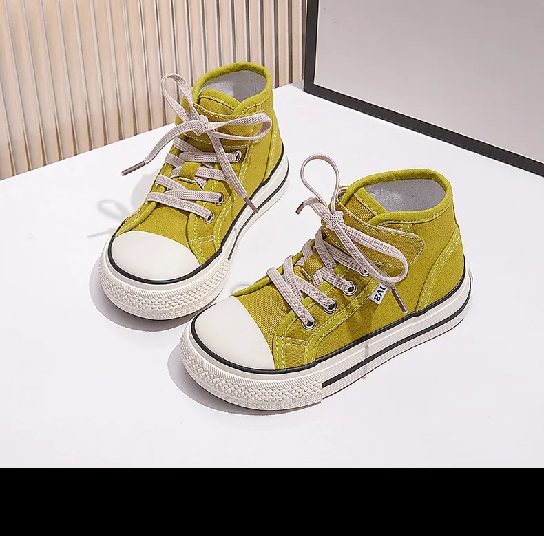 Children's Canvas Yellow Green High Top Boys Girls Toddler Casual Cutefeet Beige Fashion Soft Non-slip Kids Cloth Shoes_desvips.com