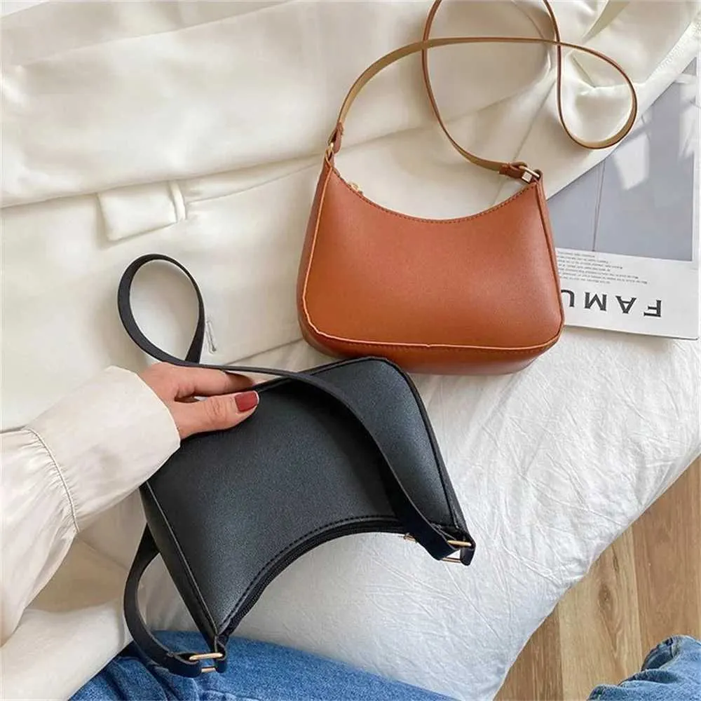2024 Nuove borse alla moda da donna retrò in pelle PU tinta unita con tracolla sottobraccio casual da donna Hobos piccola pochette_voghion.com