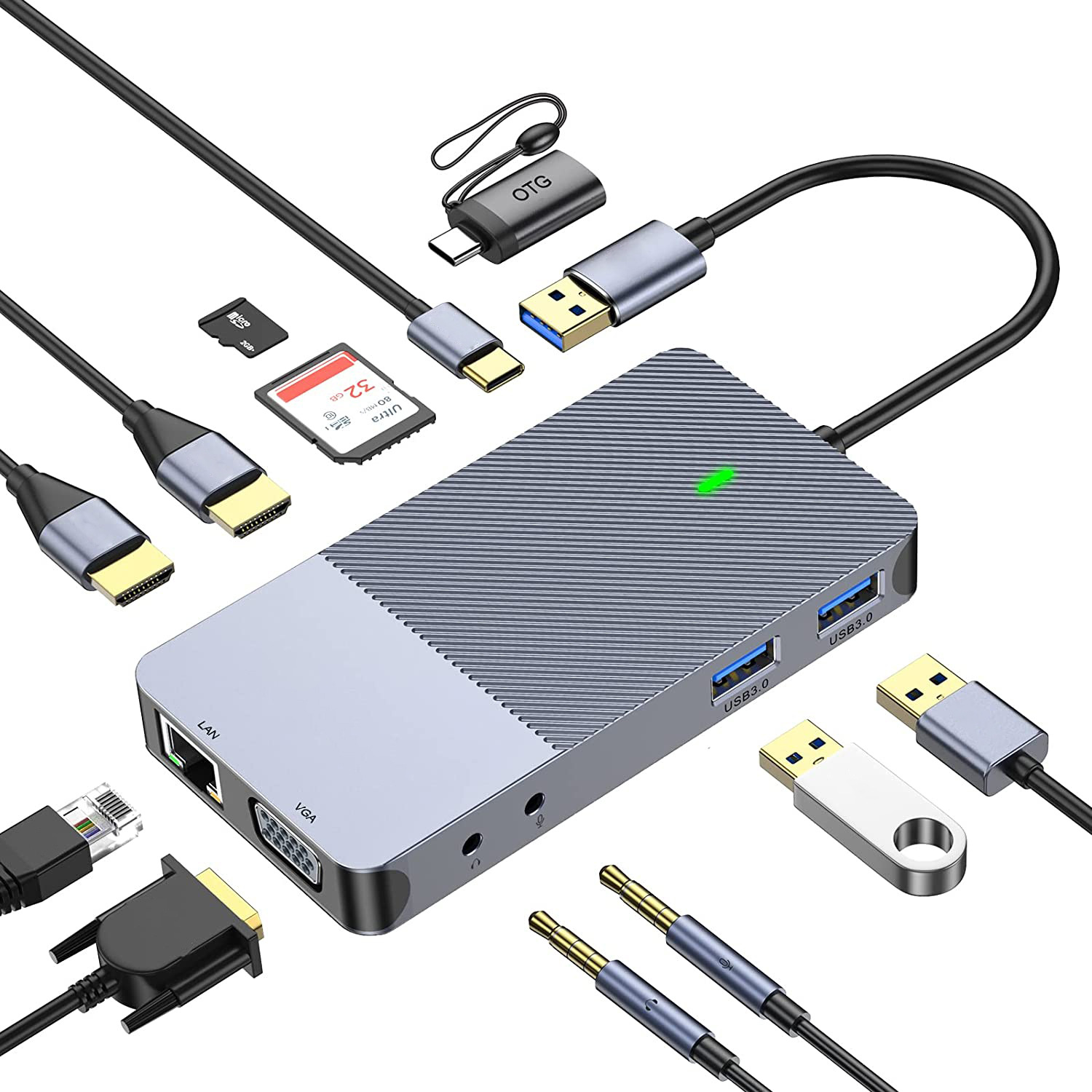 Dock USB tipo C Displaylink Dual HDMI Adapter Hub Docking Station per laptop per Lenovo ThinkPad HP Dell XPS M1 MacBook_voghion.com