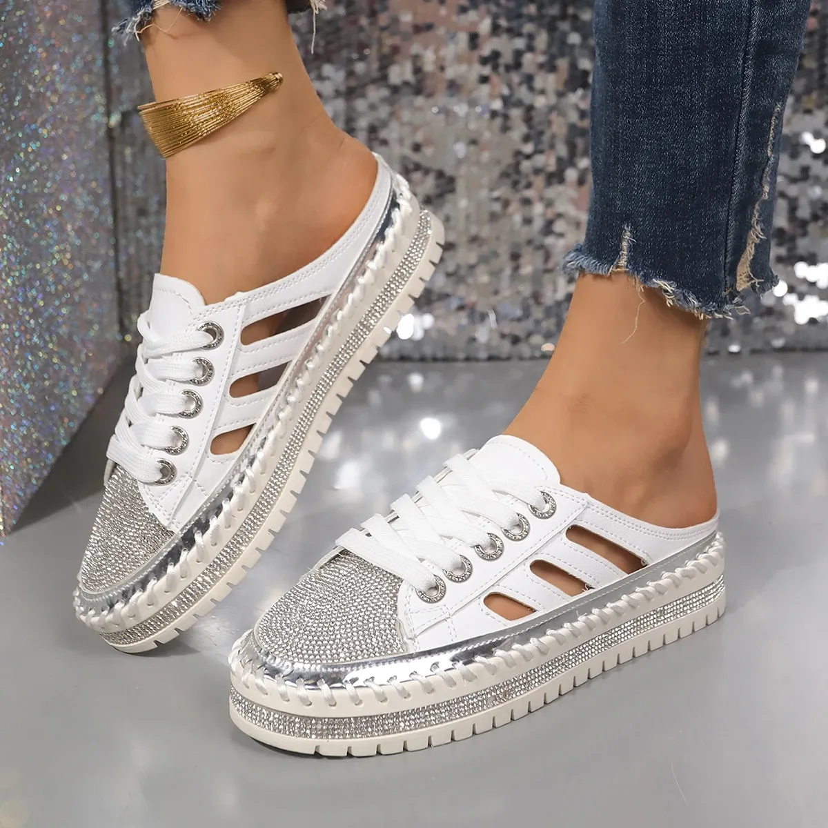 trend Woman Crystal Half Slippers For Women Flat Platform Comfortable Elegant Shoes Bg Women's Sandals 1b46 Platm_voghion.com