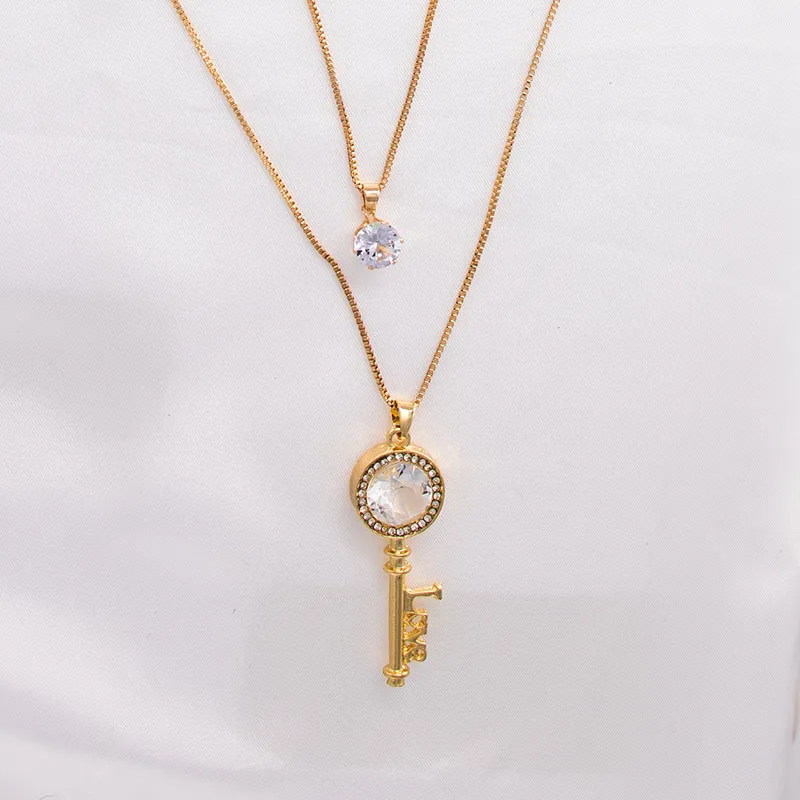 Chains 2023 Necklace Ornament Gentle Temperament Key Shiny Set Two-piece Stylish Round Pendant Gift For Women_voghion.com