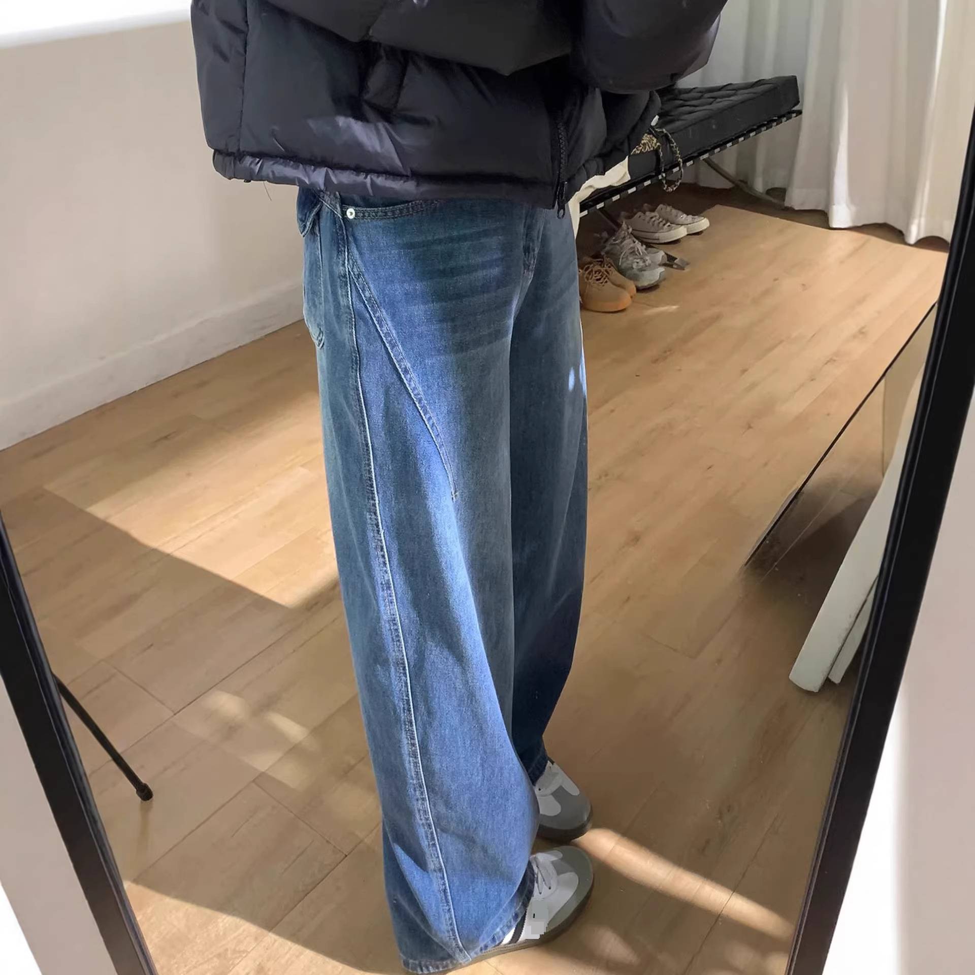 Jeans mujer pierna ancha retro corte holgado pantalón denim_voghion.com