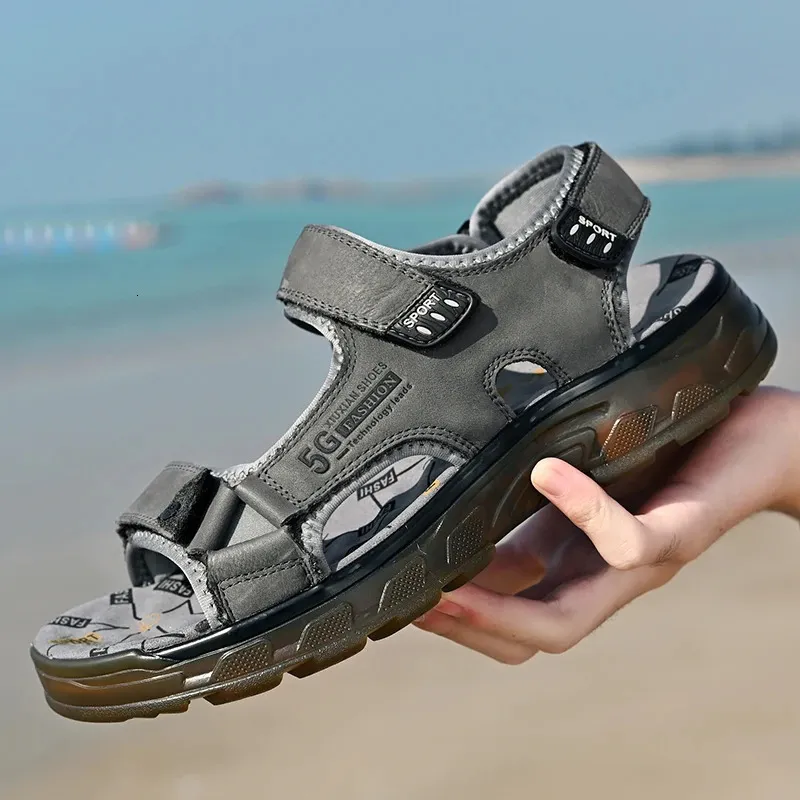 Comfortable Genuine Leather Men Sandals For Outdoor Hiking Summer_voghion.com