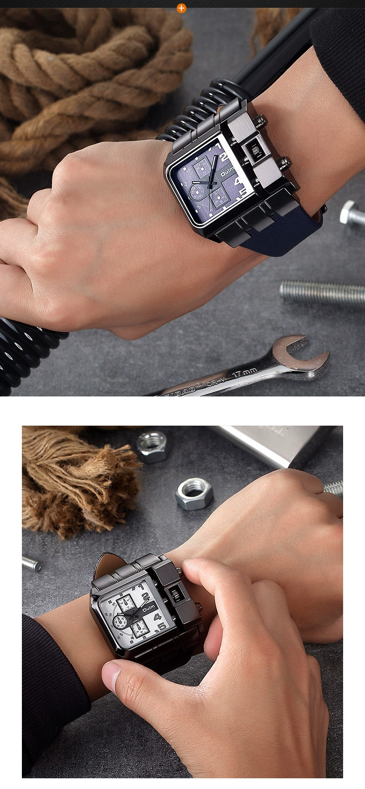 Men's Classic Square Quartz Watch With PU Strap Large Dial, Movement, Fashionable Casual Timepiece Casual Leather Belt Watch Personality Square_voghion.com