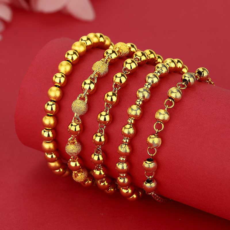 Vieam Sand Glossy Round Pattern Bracciale da donna in oro Semplice moda perline portafortuna stile etnico gioielli_voghion.com