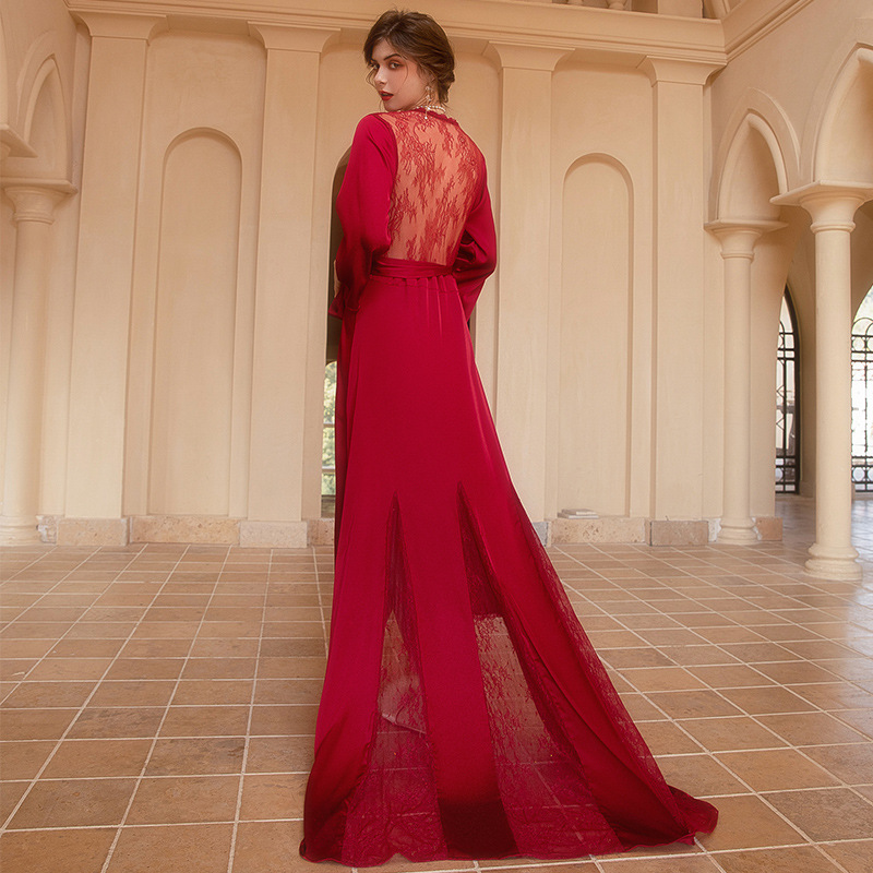 Women's clothing Wedding morning gown women's long nightgown wedding makeup bridesmaids niche kimono satin extra long bathrobe_voghion.com