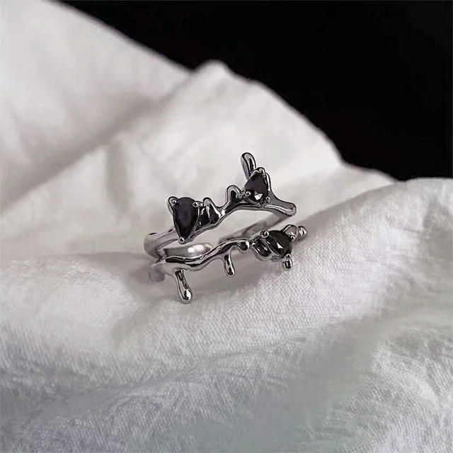 Ready Stock New Y2K Purple Crystal Irregular Rings for Women Kpop Creative Heart Geometric Open Ring Punk Vintage Fashion Jewely_voghion.com
